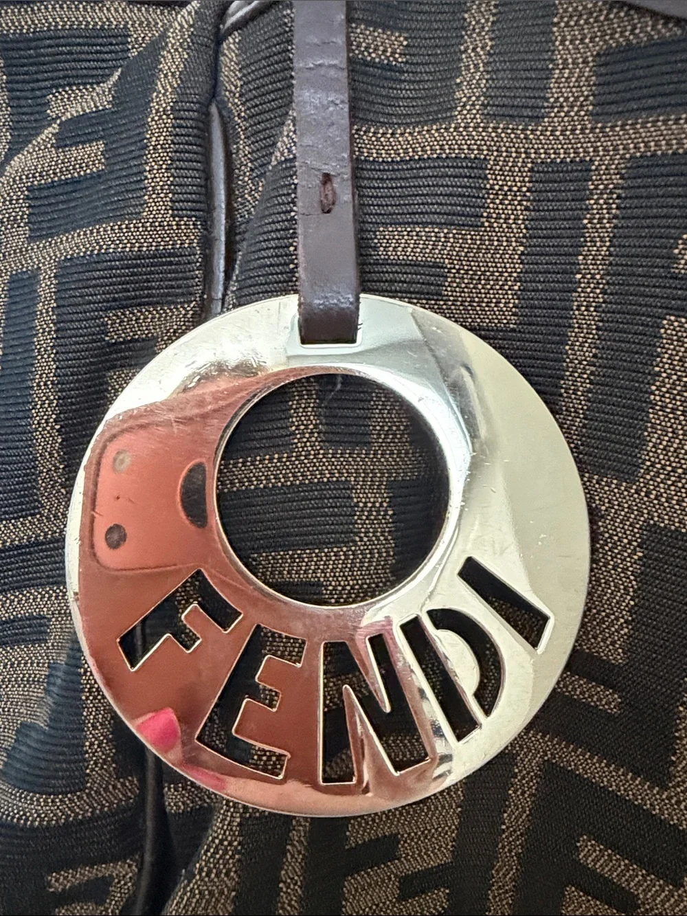 Fendi Brown Monogram Canvas Shoulder Bag with Logo Charm